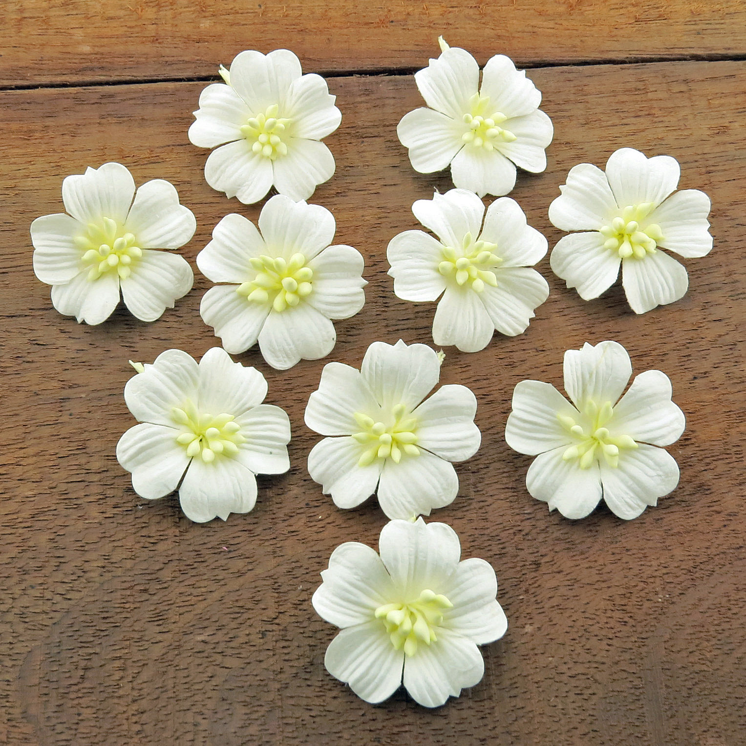 WHITE COTTON STEM MULBERRY PAPER FLOWERS - SET B